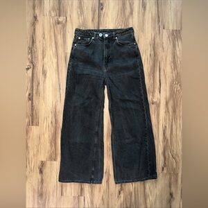 Weekday Womens Ace Wide Leg Jeans 28 x 30 Black WashDenim High Rise Cotton Loose